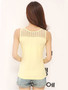 Casual Patchwork Hollow Out Plain Round Neck Sleeveless T-Shirt