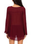 High-Low Split Neck Hollow Out Plain Long Sleeve T-Shirt