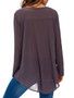 High-Low Split Neck Hollow Out Plain Long Sleeve T-Shirt