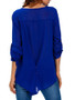 High-Low Split Neck Hollow Out Plain Long Sleeve T-Shirt