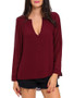 High-Low Split Neck Hollow Out Plain Long Sleeve T-Shirt