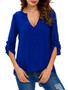 High-Low Split Neck Hollow Out Plain Long Sleeve T-Shirt