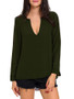 High-Low Split Neck Hollow Out Plain Long Sleeve T-Shirt