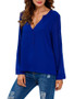 High-Low Split Neck Hollow Out Plain Long Sleeve T-Shirt