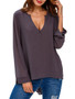 High-Low Split Neck Hollow Out Plain Long Sleeve T-Shirt