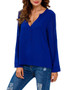 High-Low Split Neck Hollow Out Plain Long Sleeve T-Shirt