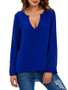 High-Low Split Neck Hollow Out Plain Long Sleeve T-Shirt