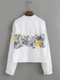 Casual White Flower Embroidery Ruffle Trim Blouse