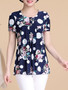 Casual Round Neck Floral Polka Dot Printed Short Sleeve T-Shirt