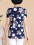 Casual Round Neck Floral Polka Dot Printed Short Sleeve T-Shirt