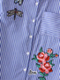 Casual Polo Collar Patch Pocket Embroidery Striped Shirts&Blouse
