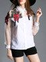 Casual Polo Collar Patchwork Embroidery Shirts&Blouse