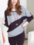 Casual Round Neck Color Block Striped Batwing Long Sleeve T-Shirt