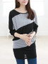 Casual Round Neck Color Block Striped Batwing Long Sleeve T-Shirt