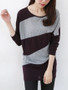 Casual Round Neck Color Block Striped Batwing Long Sleeve T-Shirt