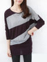 Casual Round Neck Color Block Striped Batwing Long Sleeve T-Shirt