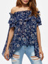 Casual Off Shoulder Asymmetric Hem Flounce Bohemian Short Sleeve T-Shirt