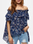 Casual Off Shoulder Asymmetric Hem Flounce Bohemian Short Sleeve T-Shirt