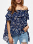 Casual Off Shoulder Asymmetric Hem Flounce Bohemian Short Sleeve T-Shirt