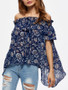 Casual Off Shoulder Asymmetric Hem Flounce Bohemian Short Sleeve T-Shirt