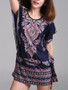 Casual Round Neck Removable Tie Tribal Printed Short Sleeve T-Shirt