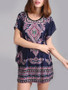 Casual Round Neck Removable Tie Tribal Printed Short Sleeve T-Shirt