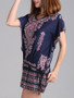 Casual Round Neck Removable Tie Tribal Printed Short Sleeve T-Shirt