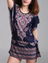 Casual Round Neck Removable Tie Tribal Printed Short Sleeve T-Shirt