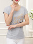 Casual Flower Printed Round Neck Short Sleeve T-Shirt