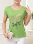 Casual Flower Printed Round Neck Short Sleeve T-Shirt