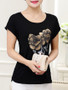 Casual Flower Printed Round Neck Short Sleeve T-Shirt