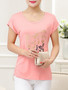 Casual Flower Printed Round Neck Short Sleeve T-Shirt