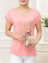 Casual Flower Printed Round Neck Short Sleeve T-Shirt