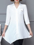 Casual Asymmetric Hem Flap Pocket Plain Roll-Up Sleeve Blouse