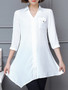 Casual Asymmetric Hem Flap Pocket Plain Roll-Up Sleeve Blouse