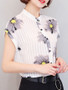 Casual Band Collar Chic Floral Printed Blouse