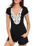 Casual Split Neck Decorative Lace Short Sleeve T-Shirt