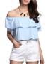 Casual Attractive Off Shoulder Flounce Plain Cropped Short Sleeve T-Shirt