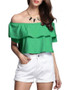 Casual Attractive Off Shoulder Flounce Plain Cropped Short Sleeve T-Shirt