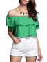 Casual Attractive Off Shoulder Flounce Plain Cropped Short Sleeve T-Shirt