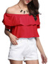 Casual Attractive Off Shoulder Flounce Plain Cropped Short Sleeve T-Shirt