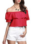 Casual Attractive Off Shoulder Flounce Plain Cropped Short Sleeve T-Shirt