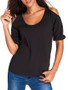 Casual Open Shoulder Plain Practical Short Sleeve T-Shirt