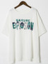 Casual Round Neck High-Low Letters Short Sleeve T-Shirt