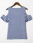 Casual Open Shoulder Flounce Striped Short Sleeve T-Shirt