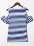 Casual Open Shoulder Flounce Striped Short Sleeve T-Shirt