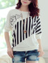 Casual Round Neck Vertical Striped Batwing Long Sleeve T-Shirt