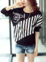 Casual Round Neck Vertical Striped Batwing Long Sleeve T-Shirt