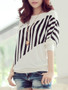 Casual Round Neck Vertical Striped Batwing Long Sleeve T-Shirt