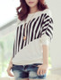 Casual Round Neck Vertical Striped Batwing Long Sleeve T-Shirt